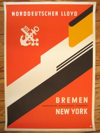 Reedereiplakat Ndl Schifffahrts/reederei Poster Bremen York Ca.  1930 Bild