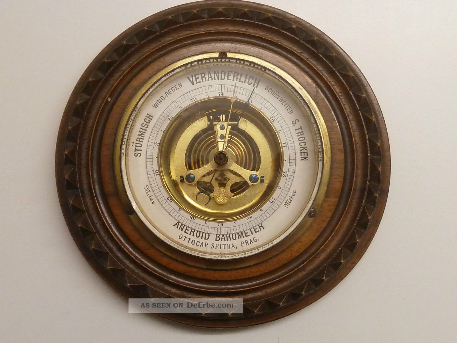 Aneroid Barometer,  Ottocar Spitra,  Prag Um 1900,  Deutsch Beschriftet,  Perfekt Technik & Instrumente Bild