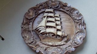 Wandteller Maritim Segelschiff Holz Nachlass Erbe Geerbt Dachbodenfund Flohmarkt Bild