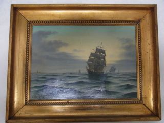 Antikes,  Maritimes Ölgemälde Seestück Großsegler Dänischer Maler Bild