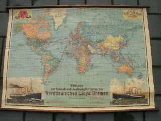 Norddeutscher Lloyd Bremen Plakat,  Weltkarte Um 1915 Dampfschifffahrt Bild