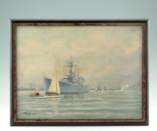 Gemälde Wilhelm Hoffmann Kreuzer Köln Im Kieler Hafen Kriegsmarine Ww Ll Marine Bild