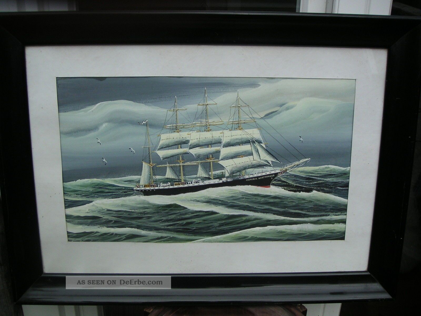 Guache Schiffsportrait,  Admiral Karpfanger - Hapag Schulschiff,  Gesunken 1938. Nautika & Maritimes Bild