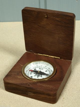 Kompass In Holzklappbox 6,  5x6,  5cm Mit Messing Anker Intarsie Maritime Deko Bild