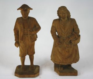 2 Alte Holz Skulpturen Holzfiguren Bauern Dachau Tracht Sig.  Josef Erhart 1900 Bild