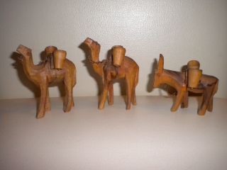 Holzfiguren - Schnitzerei - 2 Kamele Und 1 Esel Aus Holz Bild