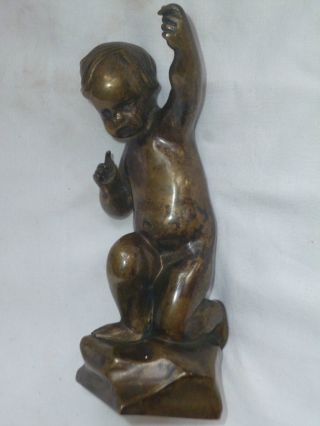 Wunderschöne Art Déco Bronzefigur - Knabe Putte Amor 18 Cm Schöne Patina Bild