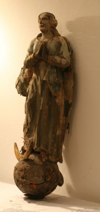 Renaissance Betende Mondsichelmadonna Geschnitzte Madonna Antik Holz Um 1600 Bild