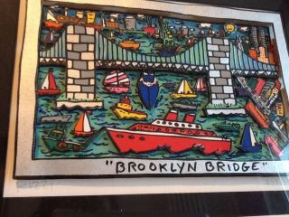 James Rizzi 3d Grafik Brooklyn Bridge,  Liberty Und Twins Anno 1994 - Handsigniert Bild