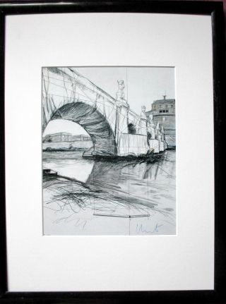 Christo Pont Neuf - Paris Hand - Signiert,  26x20cm,  Rahmen,  Orig.  Signed, Bild