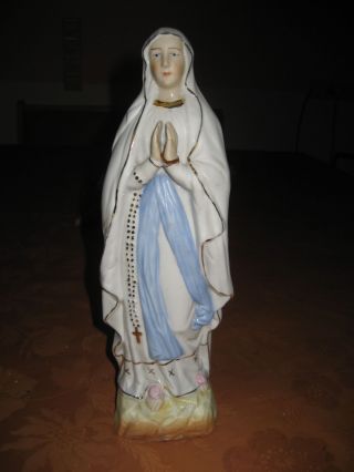 Holy Mary Wood Marienfigur,  Heiligenfigur Lourdes Madonna Porzellan Nachlaß Bild