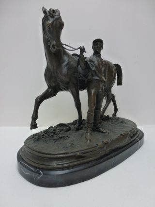 Phantastische Bronze Von Pierre Jules Mêne Vainquer Ehrenpreis Pferd Und Jockey Bild