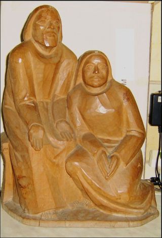 Holzfigur,  Krippenfigur Maria Und Josef Aus Einem Block Geschnitzt 35 Cm Hoch Bild