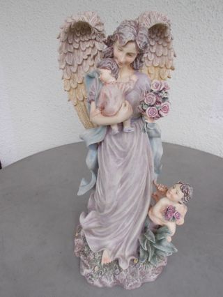 Grosse Engel Figur Mit Kind U.  Kleiner Engel Im Jugendstil Schutzengel Ca.  47 Cm Bild