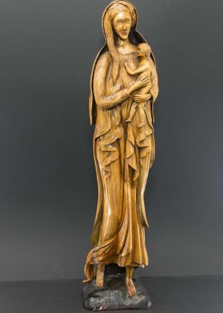 Sehr Große Und Alte Handgeschnitzte Holz - Madonna Mit Jesuskind,  62 Cm Groß Bild