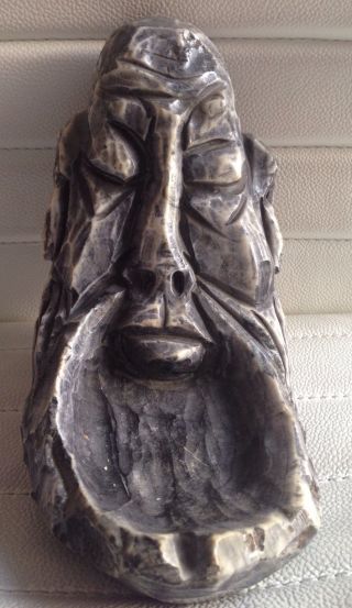 Schale Vogeltränke Gesicht Mann Signiert Granit Schwer Skulptur Stein Geschnitzt Bild