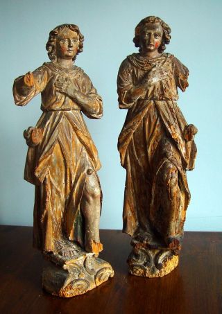 Wundervolles Paar Originaler Barockengel Holzskulpturen Um 1700 Bild