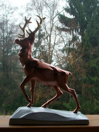 Hirsch Figur 47 Cm 7 Kg Statue Skulptur Rothirsch Gusseisen Geweih Jäger Bild