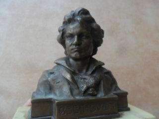Alte Bronze Figur Signiert H.  Müller (wien ? Düsseldorf ?) Beethoven Auf Marmor Bild