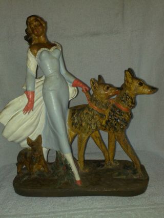Porzellan Figur - Frau Mit Zwei Hunden - - - A.  Santini. Bild