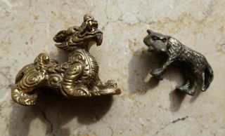 Drachen U.  Wolf,  Bronze Skulptur,  Tiere,  Metallobjekt,  Metallarbeiten U.  Bronzen Bild