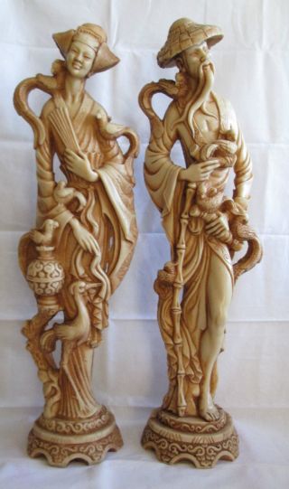 2 Große Asiatische Figuren - Skulpturen - Mann Und Frau 50cm Bild