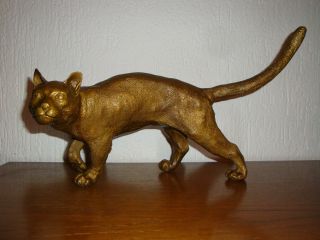 Signierte Große Katze 42 Cm,  4 Kg,  Raubtier - Messing Bronze - Top Bild