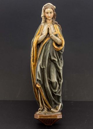 Holz - Madonna Farbig Handbemalt,  Krakeliert.  Hl.  Gottesmutter Maria,  Altarfigur Bild
