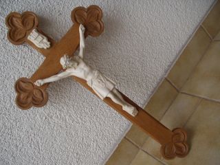 Antikes Originales Wunderschönes Geschnitztes Holzkreuz Mit Jesus Aus Stuck Bild