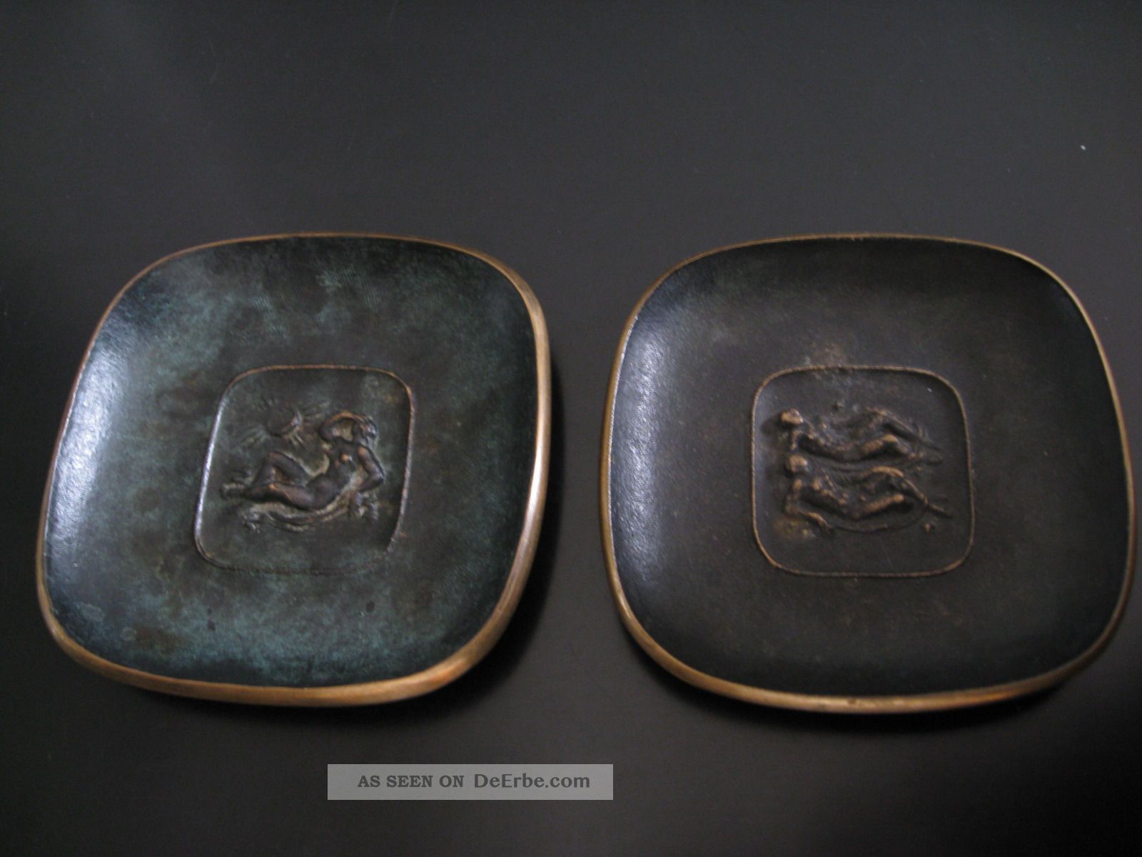 Fritz Nuss Bronze Teller Wandteller Sternzeichen Zwilling Und Jungfrau (2 Stück) 1950-1999 Bild