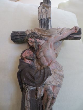 Antikes Kreuz Kruzifix Auf Sockel Sakral Um 1899 - Bemalt - Hausaltar Bild