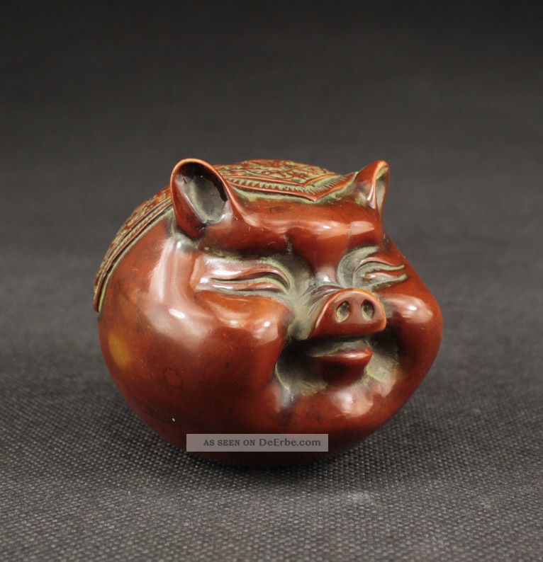 Schöne Alte Glücksschwein Skulpturen,  Lack Rotlack,  China Selten Asiatika: China Bild