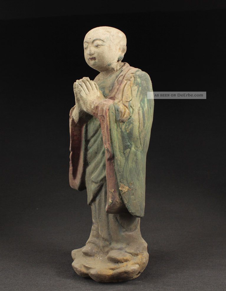 30 Cm Alte Sammeln Handbemalt Schöne Buddha Skulpturen,  Holz,  China Selten Asiatika: China Bild