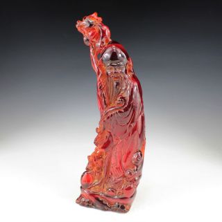 27 Cm Schöne Alte Unsterbliches Skulpturen Signiert,  Lack Rotlack,  China Bild