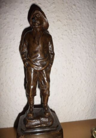 Bronze Figur Seemann Oder Fischer Mit Pfeife Signíert Schmidt - Felling Bild