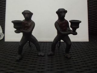 2 Bronzefiguren Affe Affen Als Kerzenhalter Um 1900 Bild
