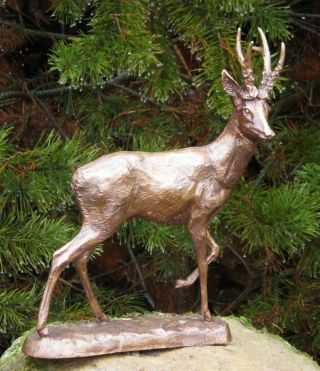 Künstler Bronze Skulptur Der Hirsch,  Figuren,  Rehbock,  Reh Signiert Houska Bild