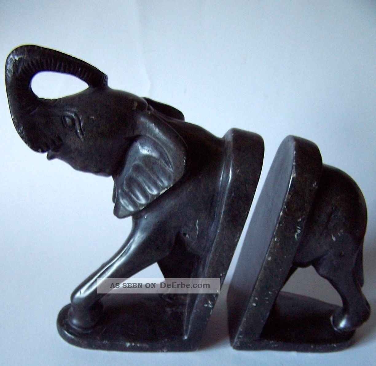 2 Alte Buchstützen Elefant Signiert Vom Künstler: G.  T. 1950-1999 Bild