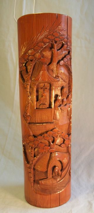 China,  Asien Großer Alter Geschnitzter Pinselbecher Aus Bambus Carved Brush Pot Bild