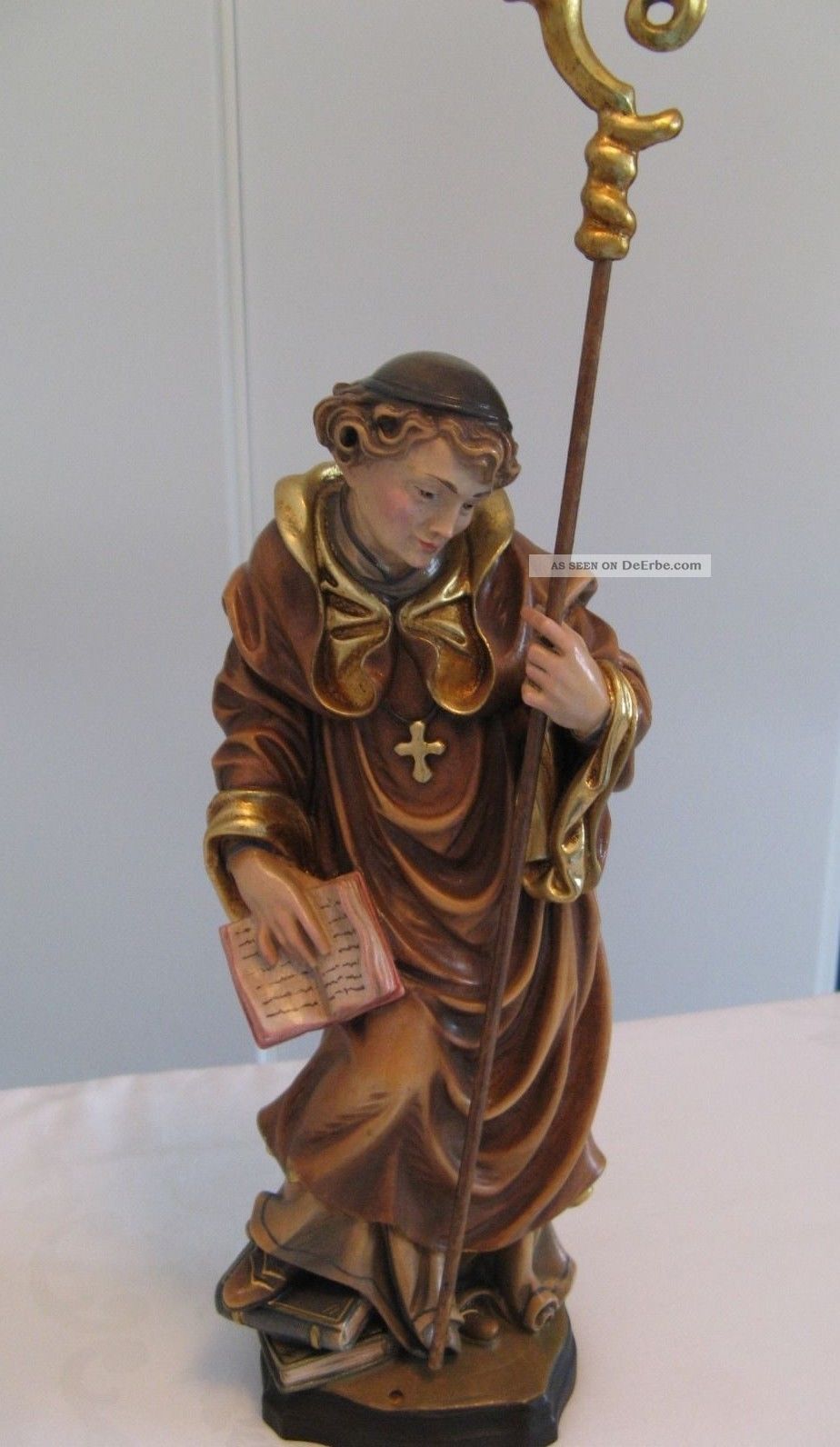 Religiöse Holzfigur - Heiliger Bernhard - Handgeschnitzt Größe 30 Cm 1950-1999 Bild