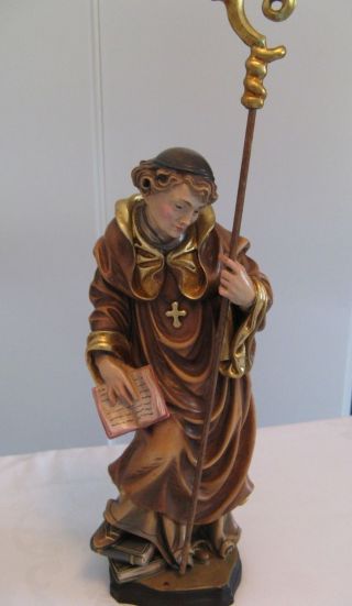 Religiöse Holzfigur - Heiliger Bernhard - Handgeschnitzt Größe 30 Cm Bild