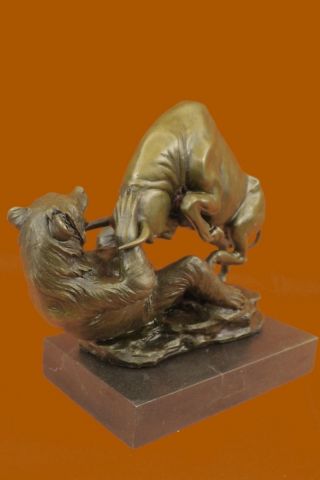 Art Deco Tier Stock Market Börse Bulle Bär Bronze Statue Figurine Decor Bild