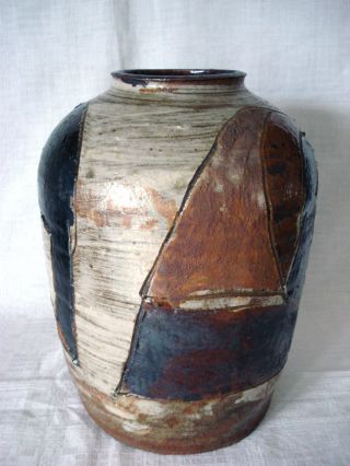 Großartige Künstler Keramik Vase Mit Glasiertem Abstrakten Ritzdekor,  Signiert Bild
