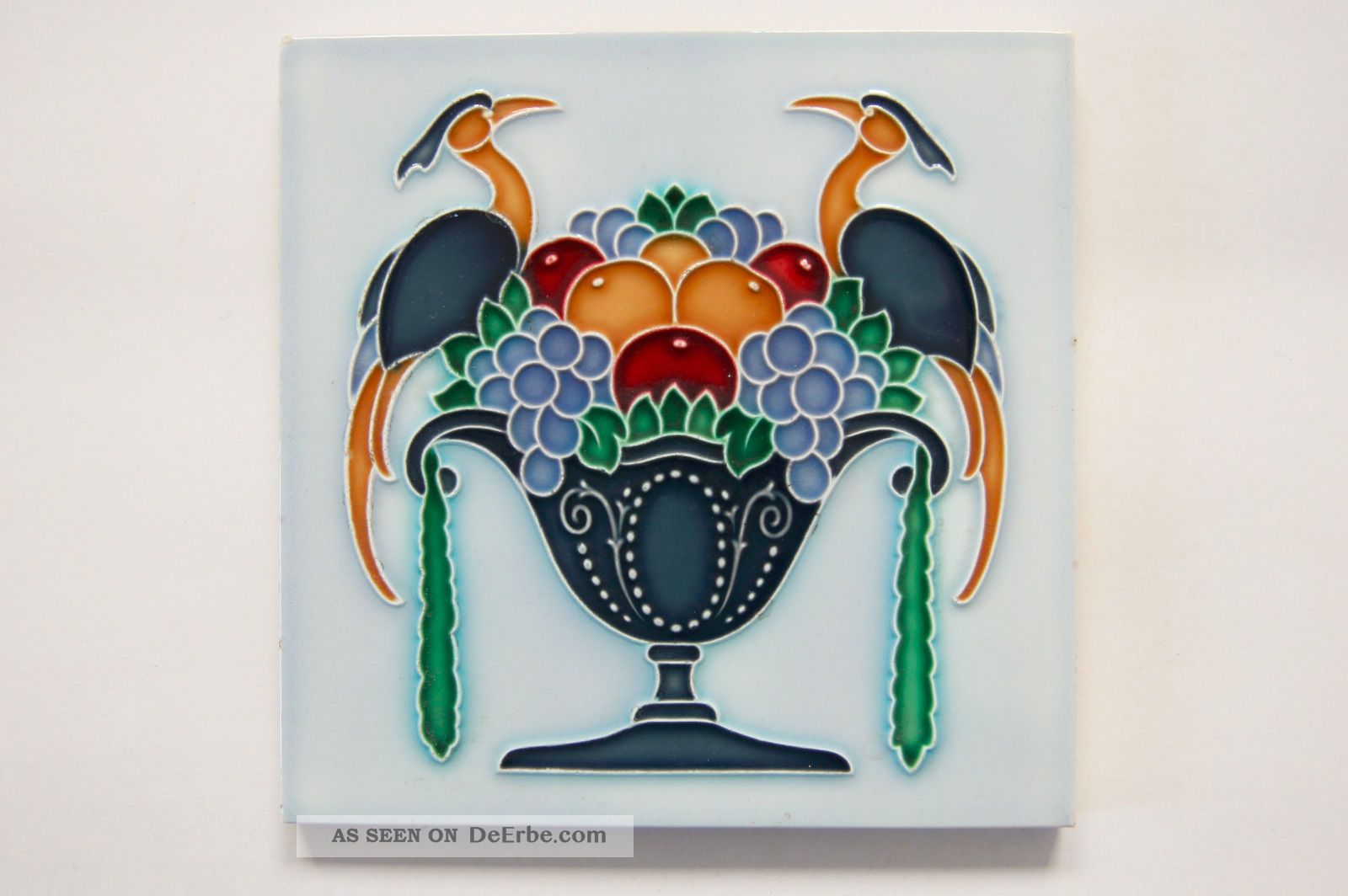 Jugendstil Fliese Kachel,  Art Nouveau Tile,  Tegel,  Pokal,  Schale,  Obst,  Vögel Nach Form & Funktion Bild