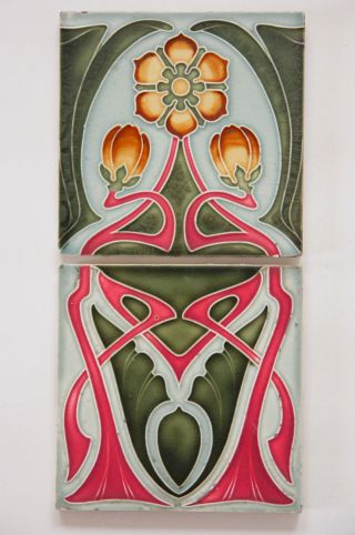 Paar Jugendstil Fliese Kachel,  Art Nouveau Tile,  Tegel Offstein,  Blumen Ornament Bild