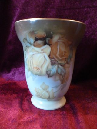 Thomas Jugendstil Seltene Vase La Reine Handgemalt Gelbe Rosen Bild