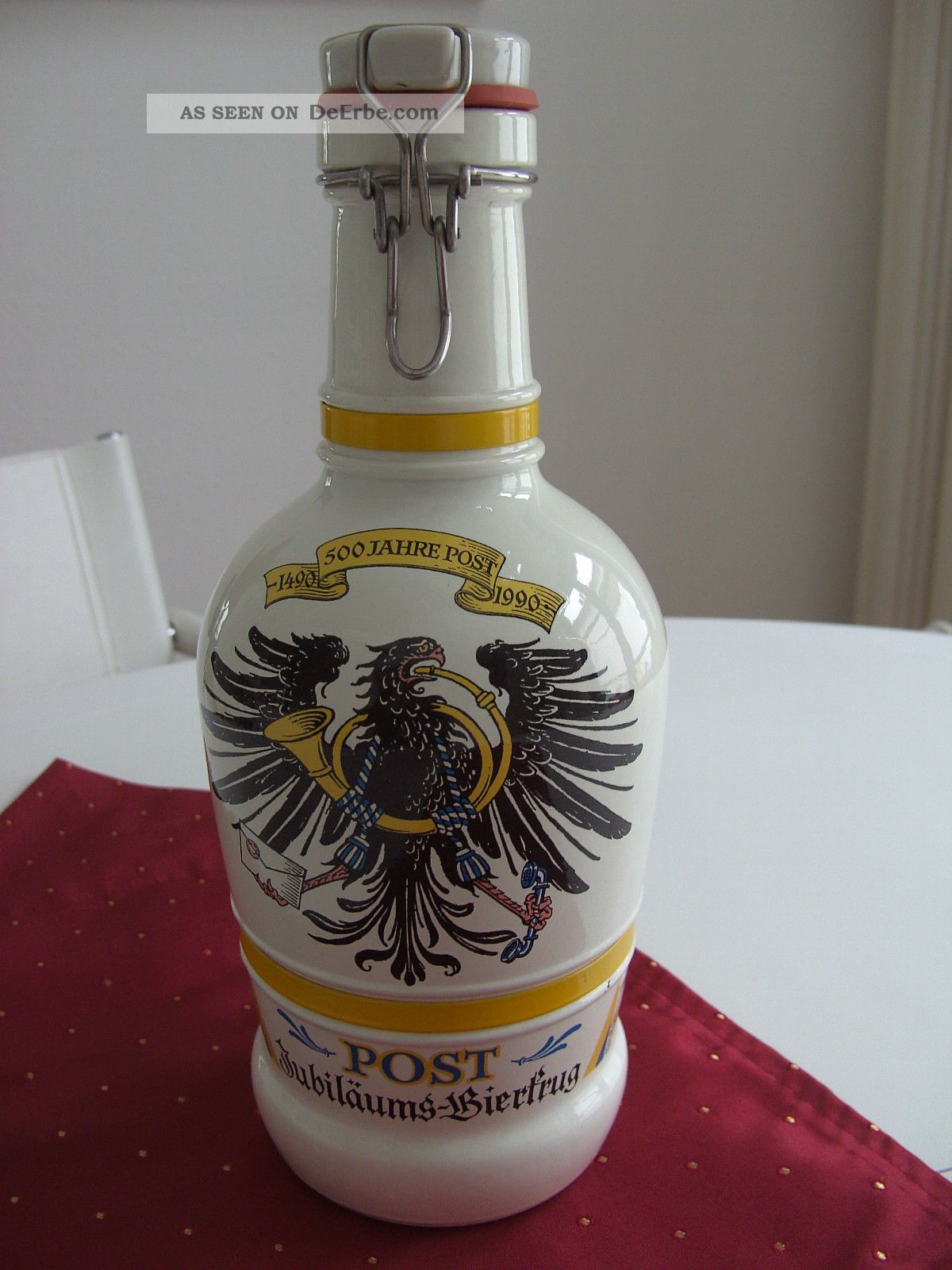 Großer Post Bierkrug Flasche Jubiläum 500 Jahre 1490 - 1990 Adler Mit Posthorn Nach Form & Funktion Bild