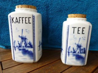 2 Vorratsbehälter Delft Blau Für Kaffee Und Tee Rarität Bild