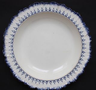 Antique Wedgwood Soup Plate Pearlware Mared Pattern Feather Underglaze Blue Bild