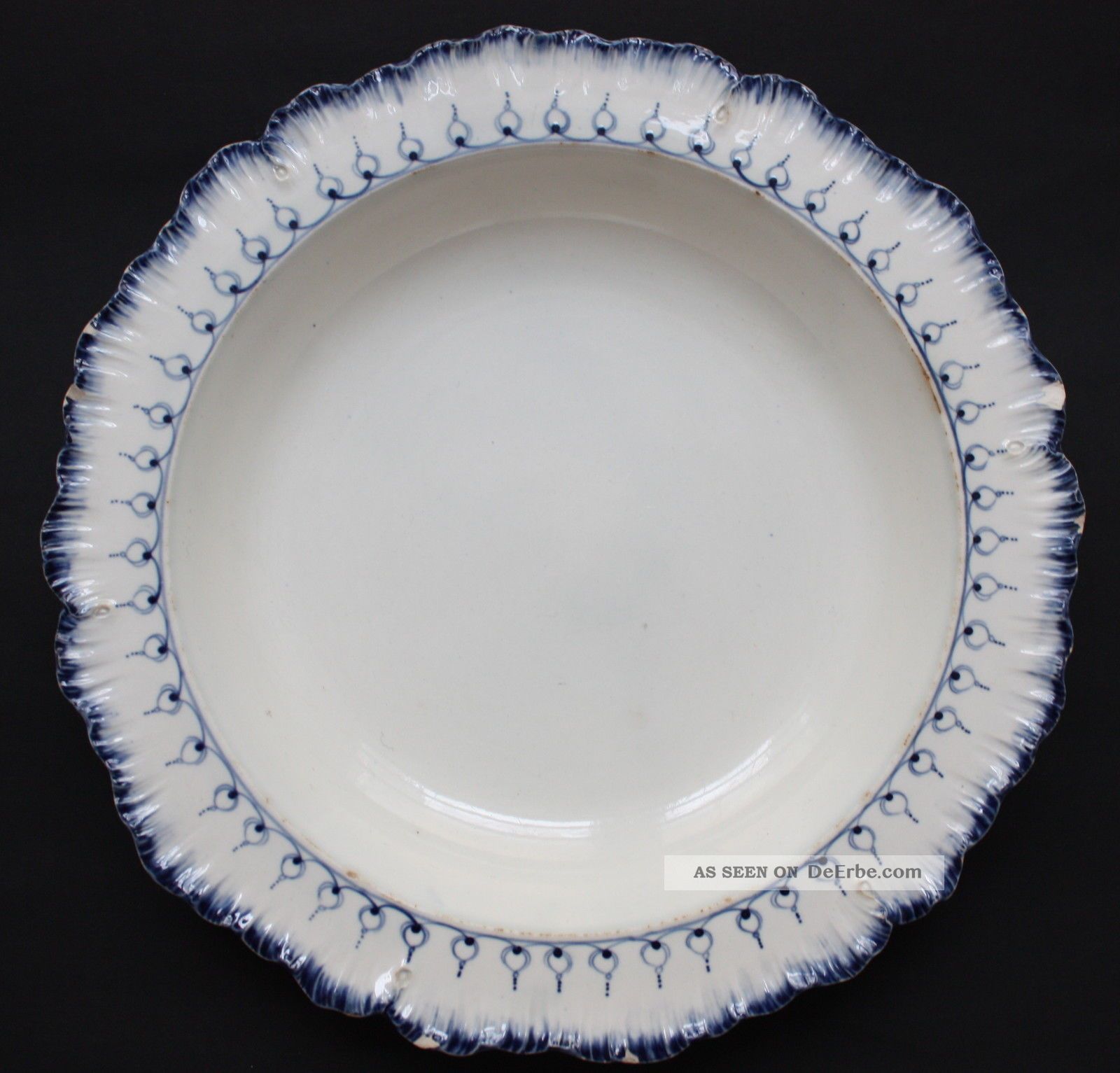 Antique Wedgwood Soup Plate Pearlware Mared Pattern Feather Underglaze Blue Nach Stil & Epoche Bild